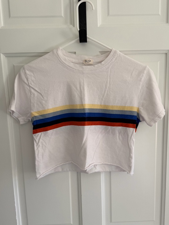 Brandy Melville Tops - John Galt Rainbow Stripe Cropped Tee White Short Sleeve Size Small